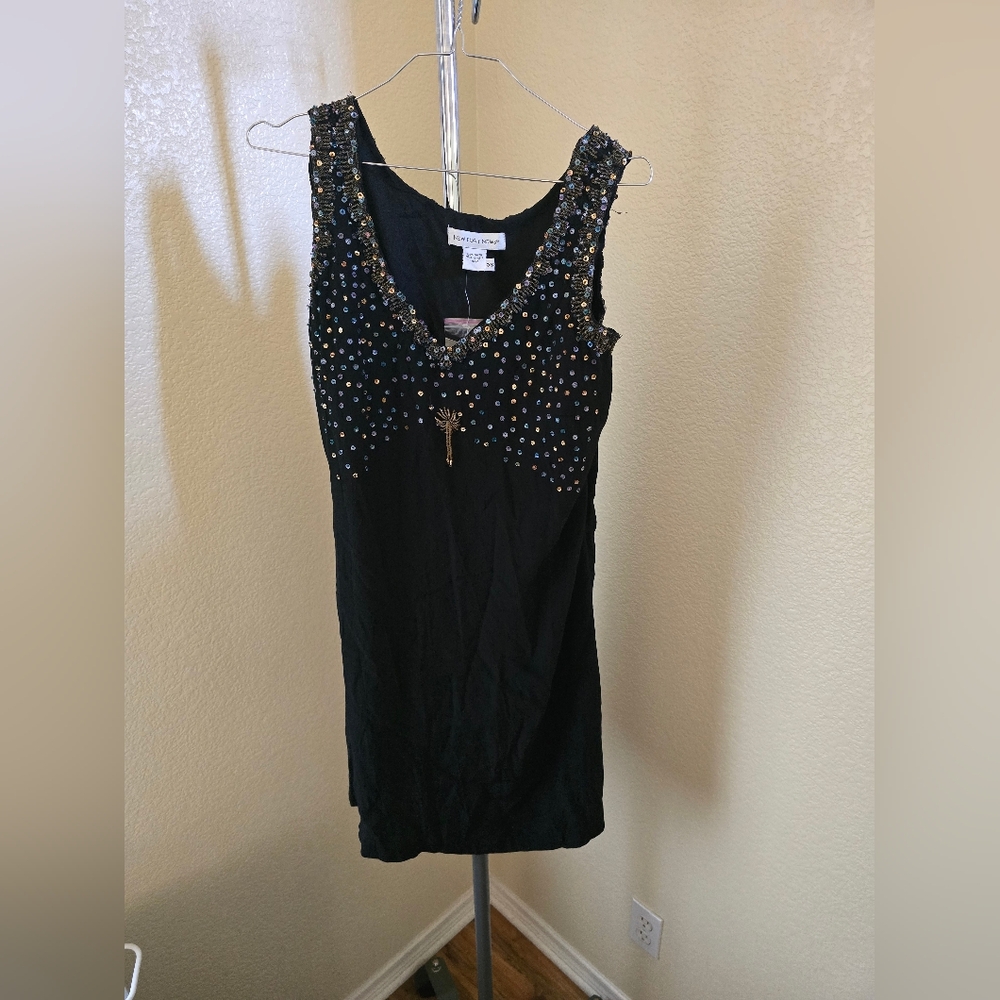 Newport News Sleeveless Beaded Black Dress